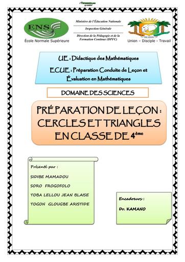 FICHE DE COURS MATHS NIVEAU 4ième SUR CERCLE ET TRIANGLE BY TEHUA
