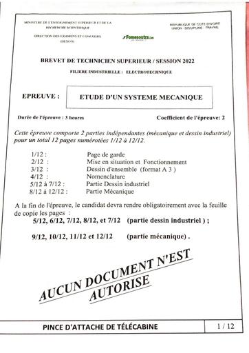 SUJET BTS PREPA ELECTRONIQUES PREPA PINCE D'ATTACHE DE TELECABINE BY TEHUA