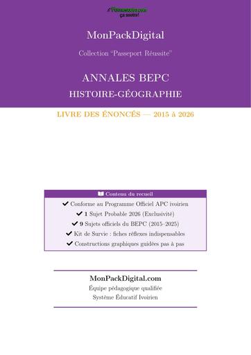 ANNALES BEPC HISTOIRE GEOGRAPHIE ENONCES