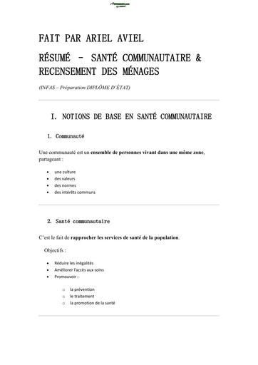 INFAS résumé SANTE COMMUNAUTAIRE By TEHUA