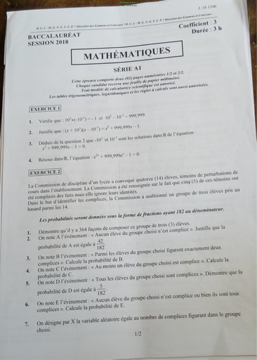 Sujet corrigé et barème de Maths BAC A1 2018