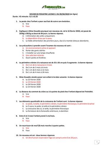 DEVOIR+CORRO DE PEDIATRIE INFAS L1 by TEHUA