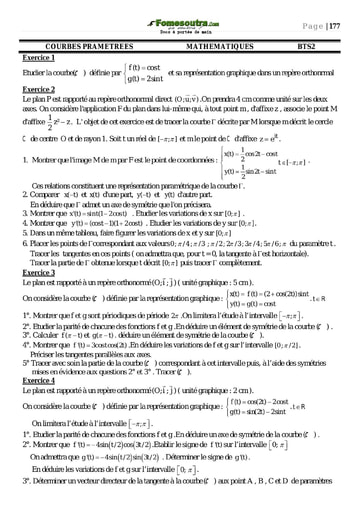 Sujet corrigé Courbes Paramétrées - Maths BTS