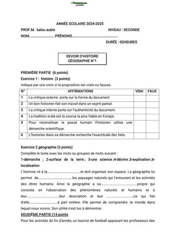 DEVOIR DE HISTOIRE GEOGRAPHIE 2nde 2025 BY TEHUA