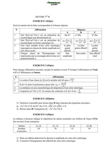 DEVOIR DE MATHS 1ière B E 2023 BY TEHUA