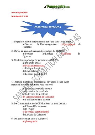 Culture Generale CORRECTION EXERCICE 4