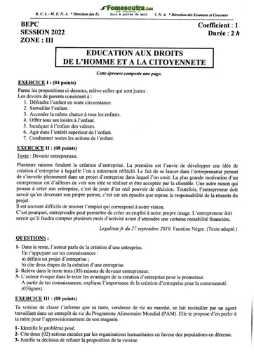 BEPC 2022 EDHC zone 1,2 et 3 combinées avec corrections et barèmes by M.Tehua