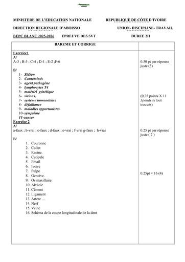 BEPC BLANC 2026 DRENA ABOISSO SUJET SVT (BAREME) by TEHUA