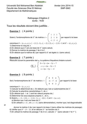 COMPO BTS FILIERE INDUSTRIELLE ELECTROTECHNIQUE EXAMEN DE MATHS 3 ALGEBRE  BY TEHUA