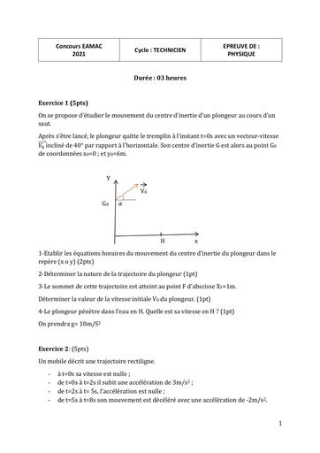 EAMAC sujet 2021 Physique Technicien By inyass