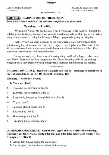 DEVOIR D'ANGLAIS 3ÈME TRIMESTRE 1 BY TEHUA