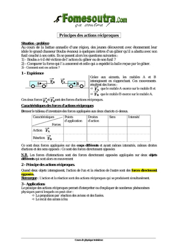 Principes des actions réciproques - Physique 3eme