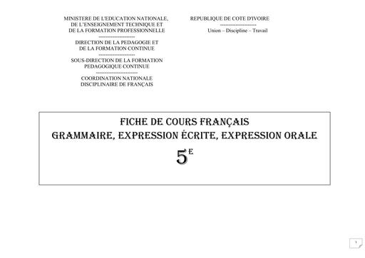 Fiche de leçon 5e finale APC français  1er cycle by Tehua
