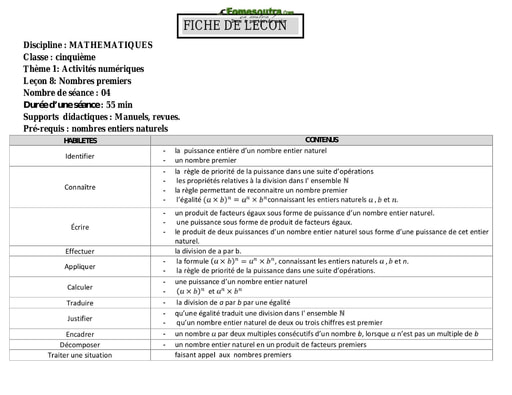 Cours APC Mathématiques niveau 5eme