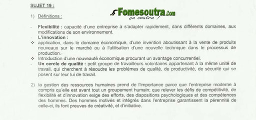 Corrigé Economie Générale portant sur la gestion des ressources humaines - BTS blanc 2001 CBCG Cocody