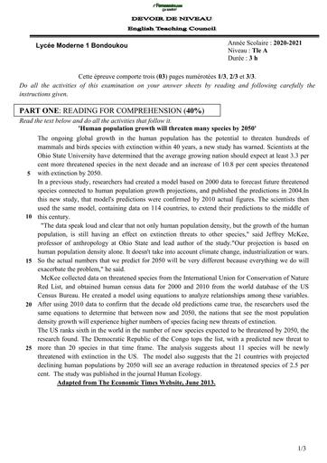 DEVOIR DE NIVEAU ANGALIS TLE A 1st TERM (Chan Lee Chomsky) BY TEHUA