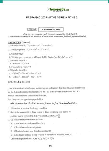 PREPA BAC 2025 MATHS SERIE A1 SUJET 5 BY TEHUA