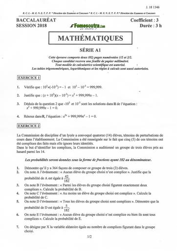 Bac a1 math 2018 by TEHUA