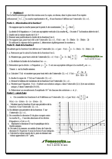 Problème (4) Etude d'une Fonction Logarithme Népérienne - Maths Terminale D