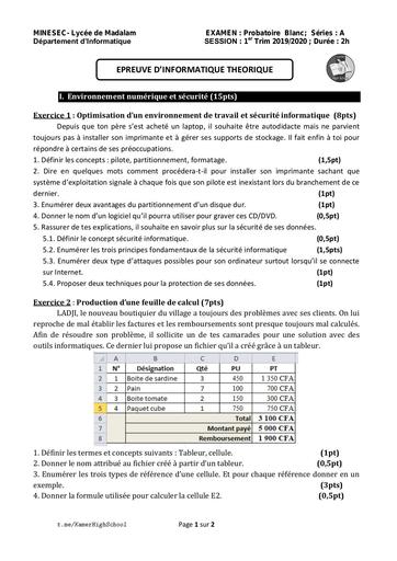 LycéeMadalam Info 1èreA ProbatBlanc 2019