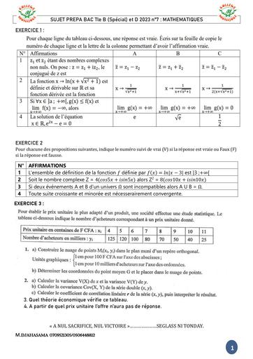 MATHS SUJET PREPA BAC Tle D et B 2023 n7 DJAHASHIKAN