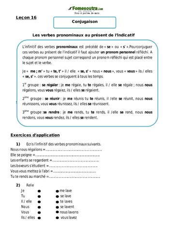 Les verbes pronominaux au présent de l’indicatif - Cours CM1