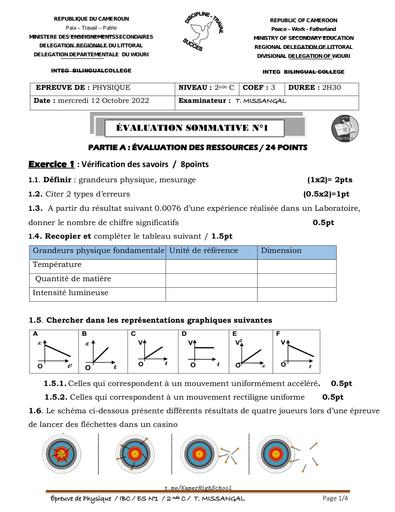 IntegBCollege Physique 2ndeC ES1 2022