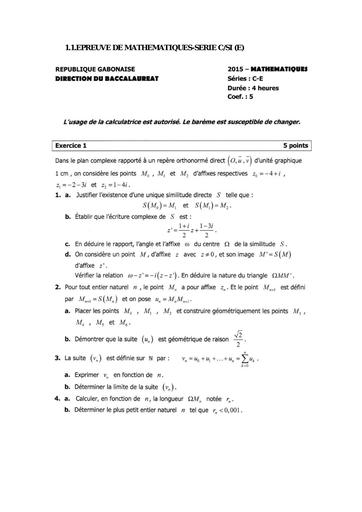 EPREUVE BAC 2015 MATHEMATIQUES SERIE C&E GABON DJAHASHIKAN