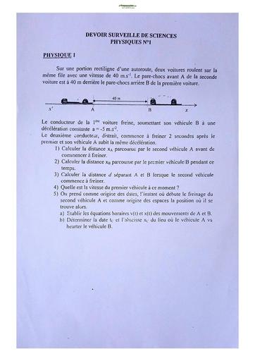 Sujet Physiques-Chimie Lycée Classique Abidjan 22-23
