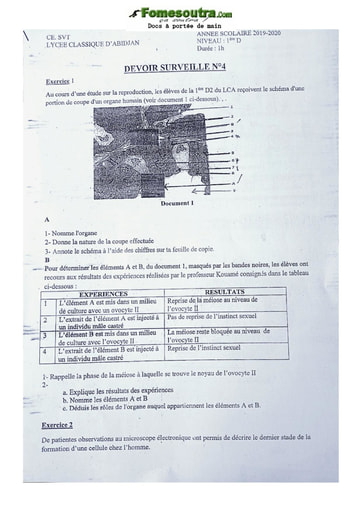 Sujets de SVT Première D Lycée Classique d'Abidjan