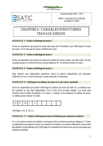 TD corrigé (2) Variables Structurées - ESATIC