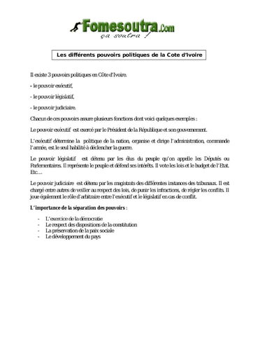 Les différents pouvoirs politiques de la Cote d’Ivoire