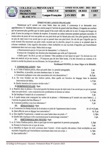 Langue Française Probatoire ACD Blanc N°1 Jan 2023