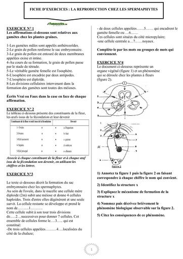 Fiche SVT Tle Reproduction chez les sperma (sujets) by Tehua