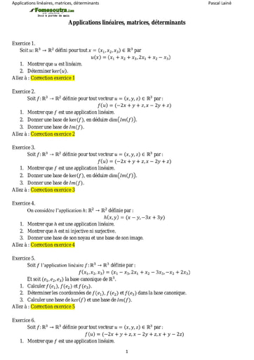 Sujets corrigés Applications linéaires, matrices, déterminants - Maths sup