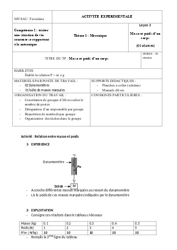 3 Masse et poids d un corps