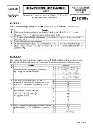 Prepa BAC D Maths serie D CEVENOL by Tehua