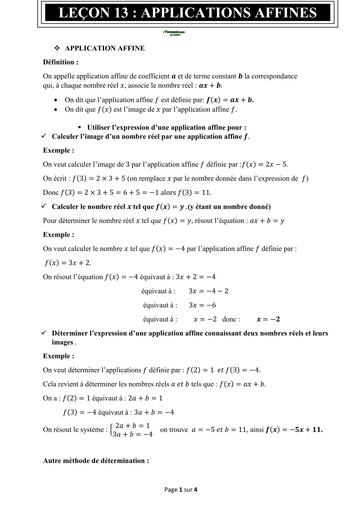 RESUME DE COURS MATHS 3ième APPLICATION AFFINE BY TEHUA