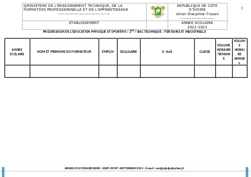 PROGRESSION DE L’EDUCATION PHYSIQUE ET SPORTIVE  2ND  BAC TECHNIQUE  TERTIAIRE ET INDUSTRIELLE
