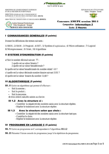 Sujet d'Informatique 2 concours AMCPE 2014