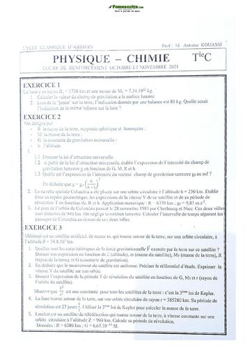 Sujet de Physique-Chimie Terminale D Lycée Classique Abidjan 2022