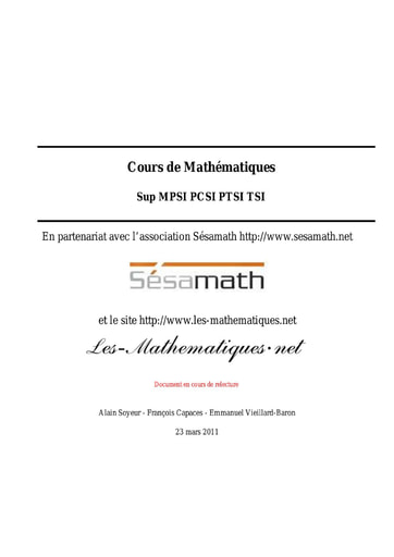 Cours de Mathématiques Sup MPSI PCSI PTSI TSI