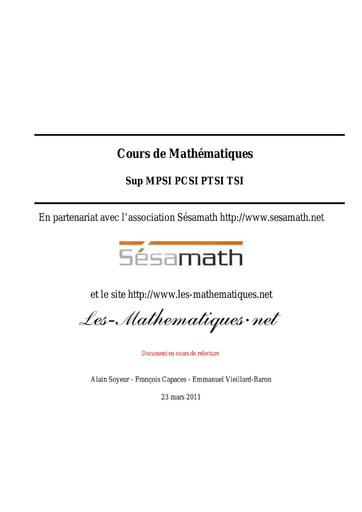 Cours de Mathématiques Sup MPSI PCSI PTSI TSI