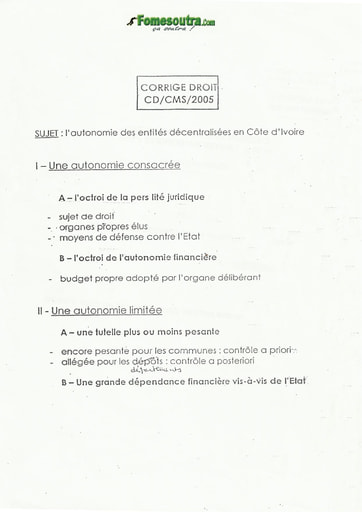 Corrigé Vie constitutionnelle et administrative ENA 2005
