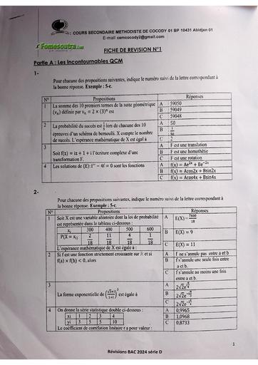 Fiche Revision Maths Tle C&D QCM by Tehua