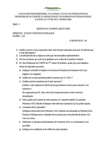 Sujet corrigé  ECM et Fonction Publique - Professeur de CAFOP