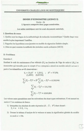 Sujet d'Econométrie niveau Licence 3 - Université Charles-Louis De...Montesquieu