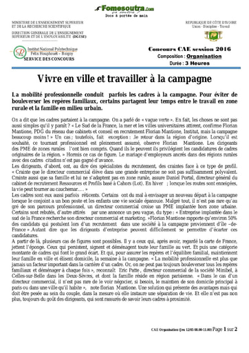 Sujet d' Organisation - concours CAE 2016
