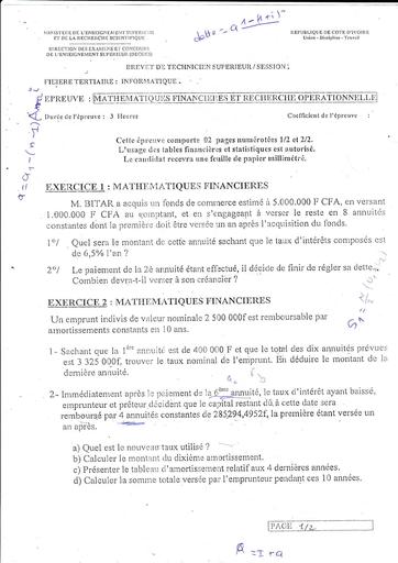 MATHS FINANCIERE FILIERE TERTIAIRE ET INFORMATIQUE