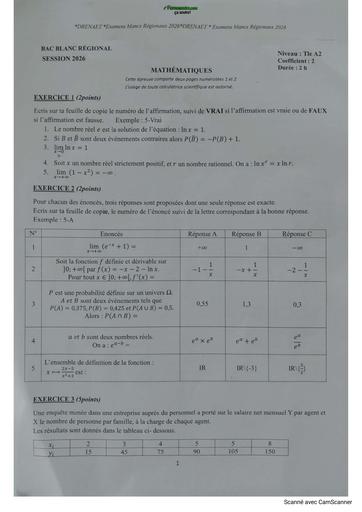 BAC BLANC 2026 MATHS SERIE A2 SUJET BY TEHUA pdf